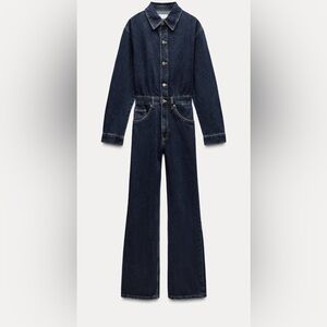 Zara Wide Leg Full Length Denim Jumpsuit size medium NWT